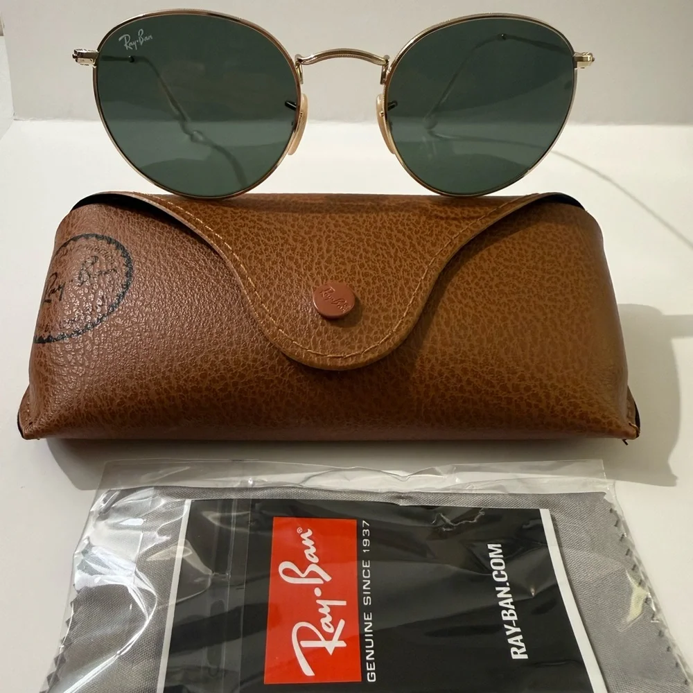 Ray-Ban Gold and Green Roundmetal Sunglasses Unisex